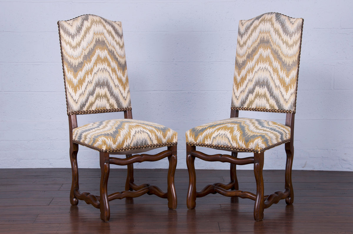 Antique Country French Louis XIII Os De Mouton Walnut Dining Chairs- Set of 10