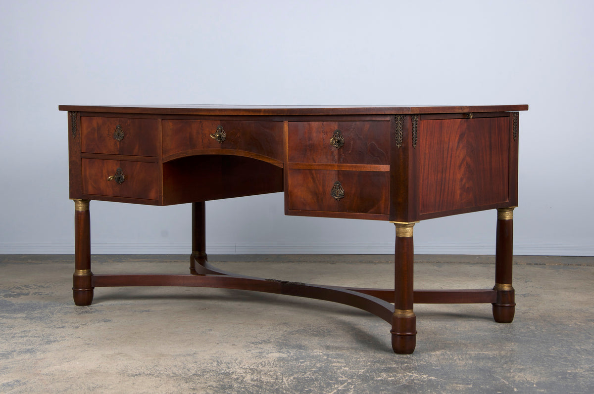 French Empire Style Mahogany Writing Desk W/ Red Leather Top