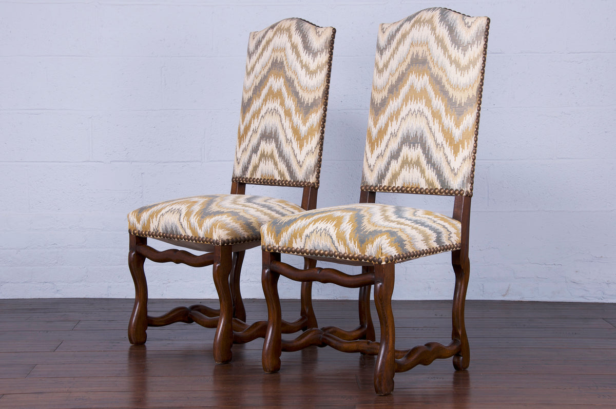 Antique Country French Louis XIII Os De Mouton Walnut Dining Chairs- Set of 10
