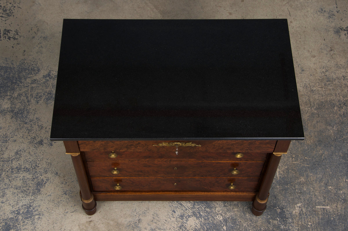 Antique French Empire Walnut Chest of Drawers W/ Black Marble Top