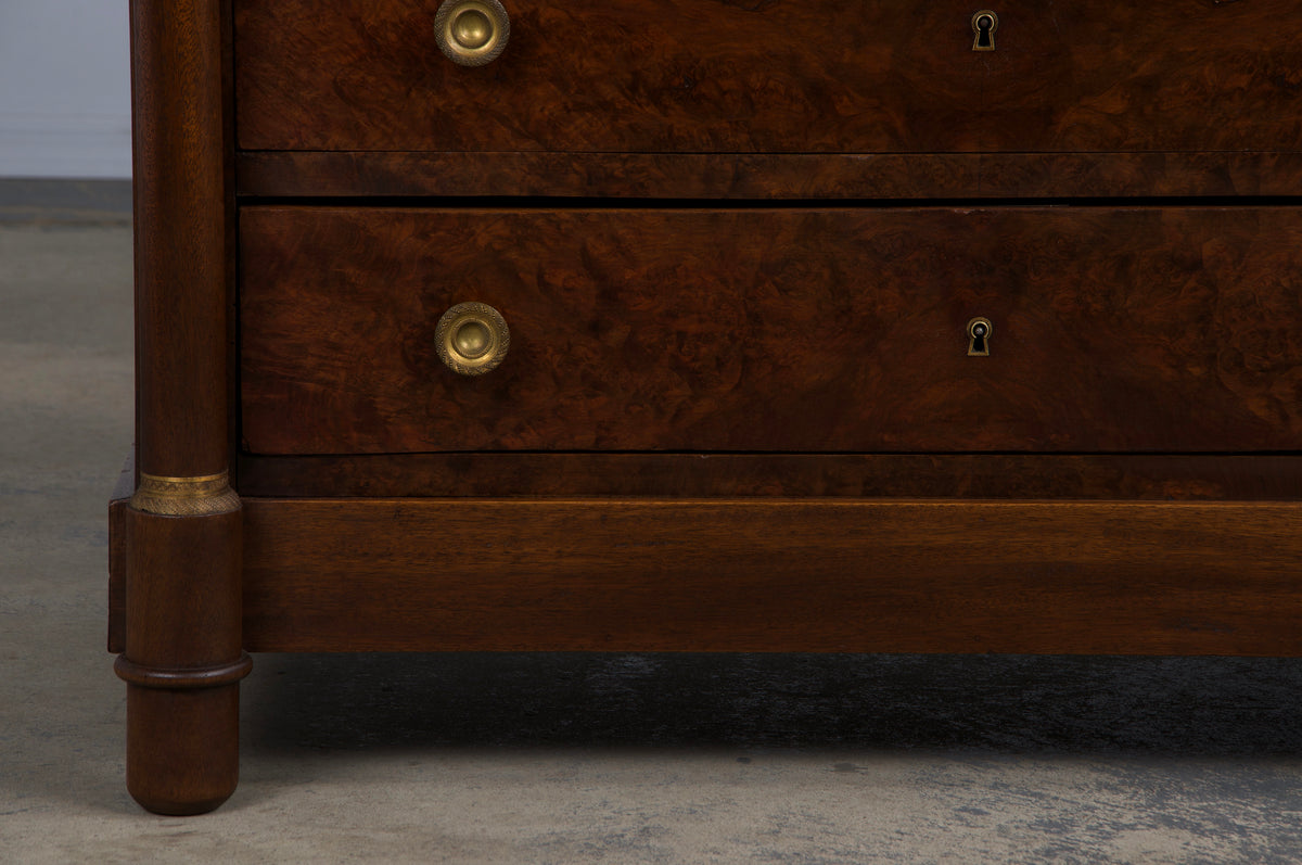 Antique French Empire Walnut Chest of Drawers W/ Black Marble Top