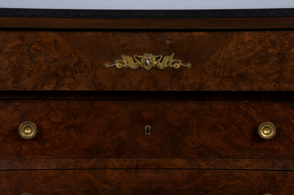 Antique French Empire Walnut Chest of Drawers W/ Black Marble Top