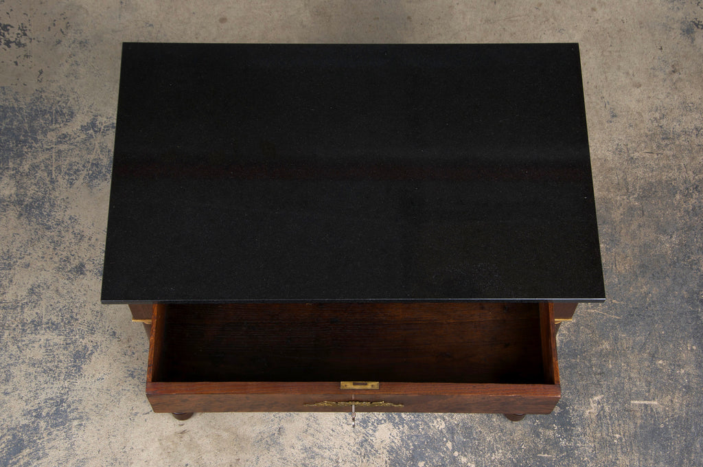 Antique French Empire Walnut Chest of Drawers W/ Black Marble Top