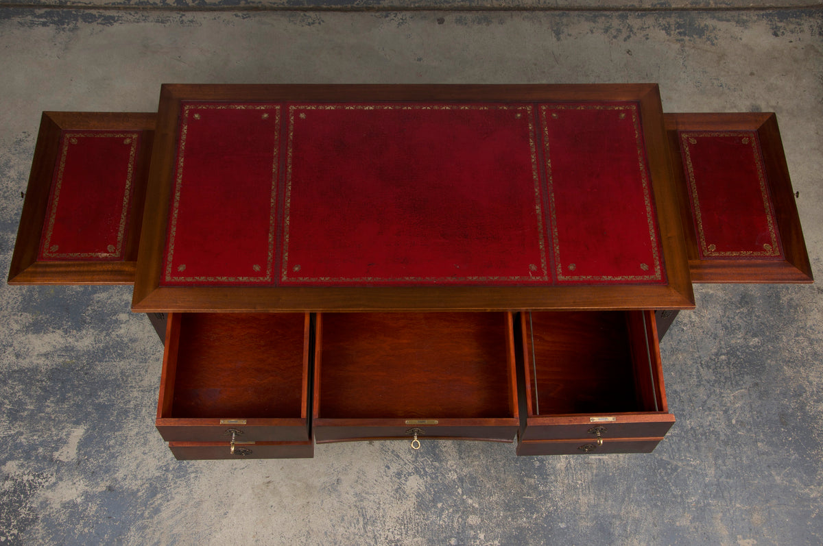 French Empire Style Mahogany Writing Desk W/ Red Leather Top