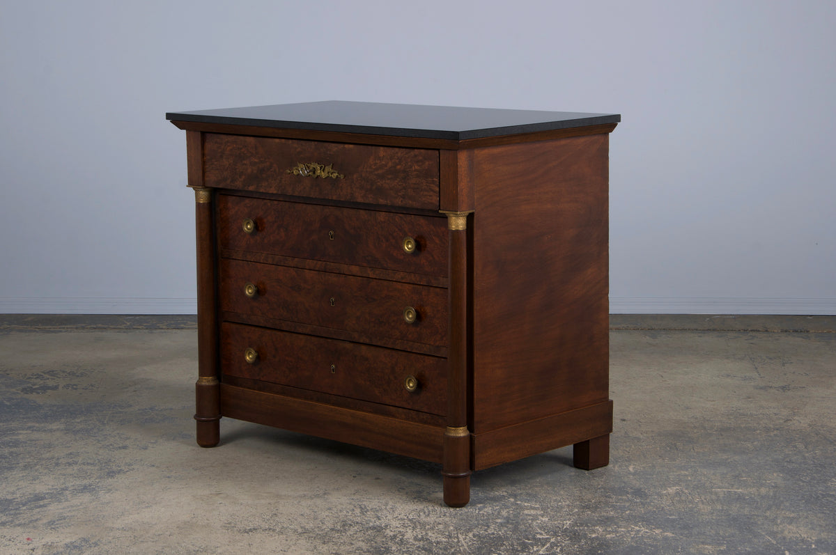 Antique French Empire Walnut Chest of Drawers W/ Black Marble Top