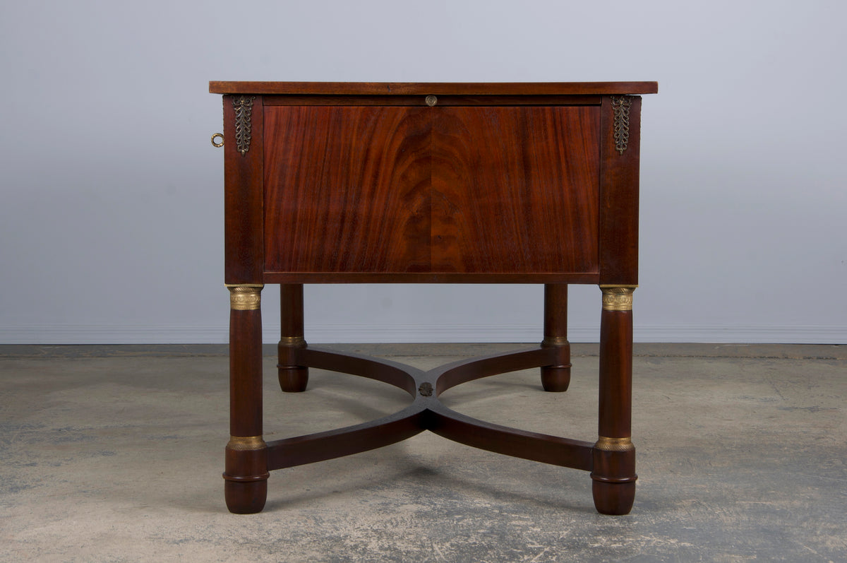 French Empire Style Mahogany Writing Desk W/ Red Leather Top