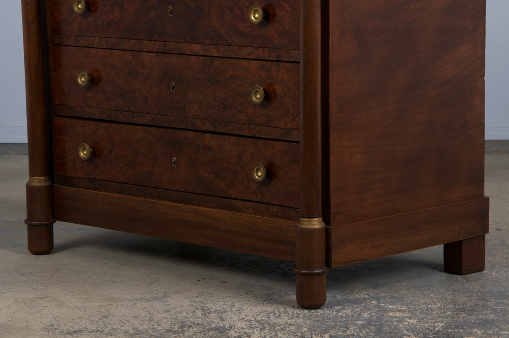 Antique French Empire Walnut Chest of Drawers W/ Black Marble Top
