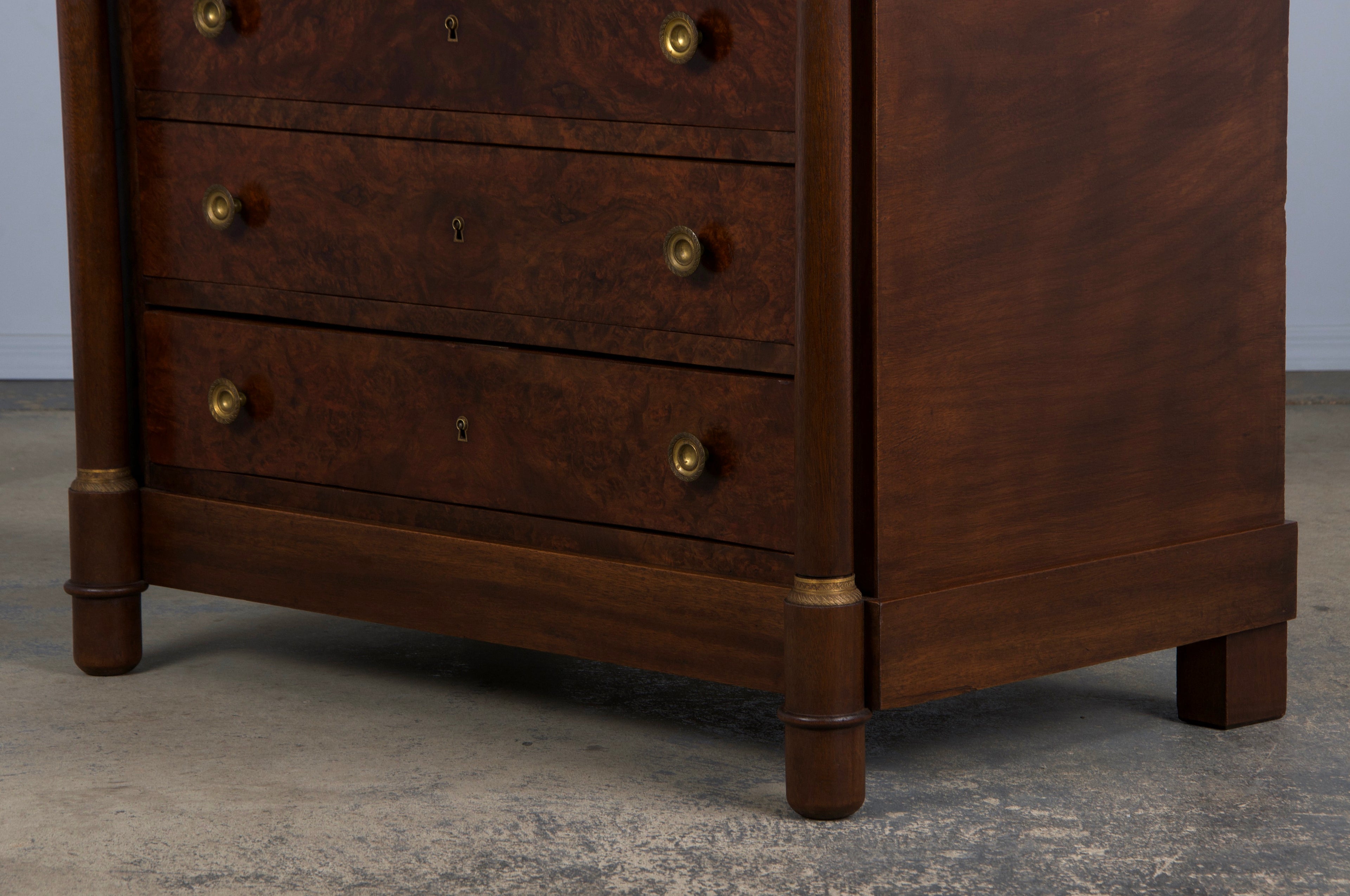 Antique French Empire Walnut Chest of Drawers W/ Black Marble Top