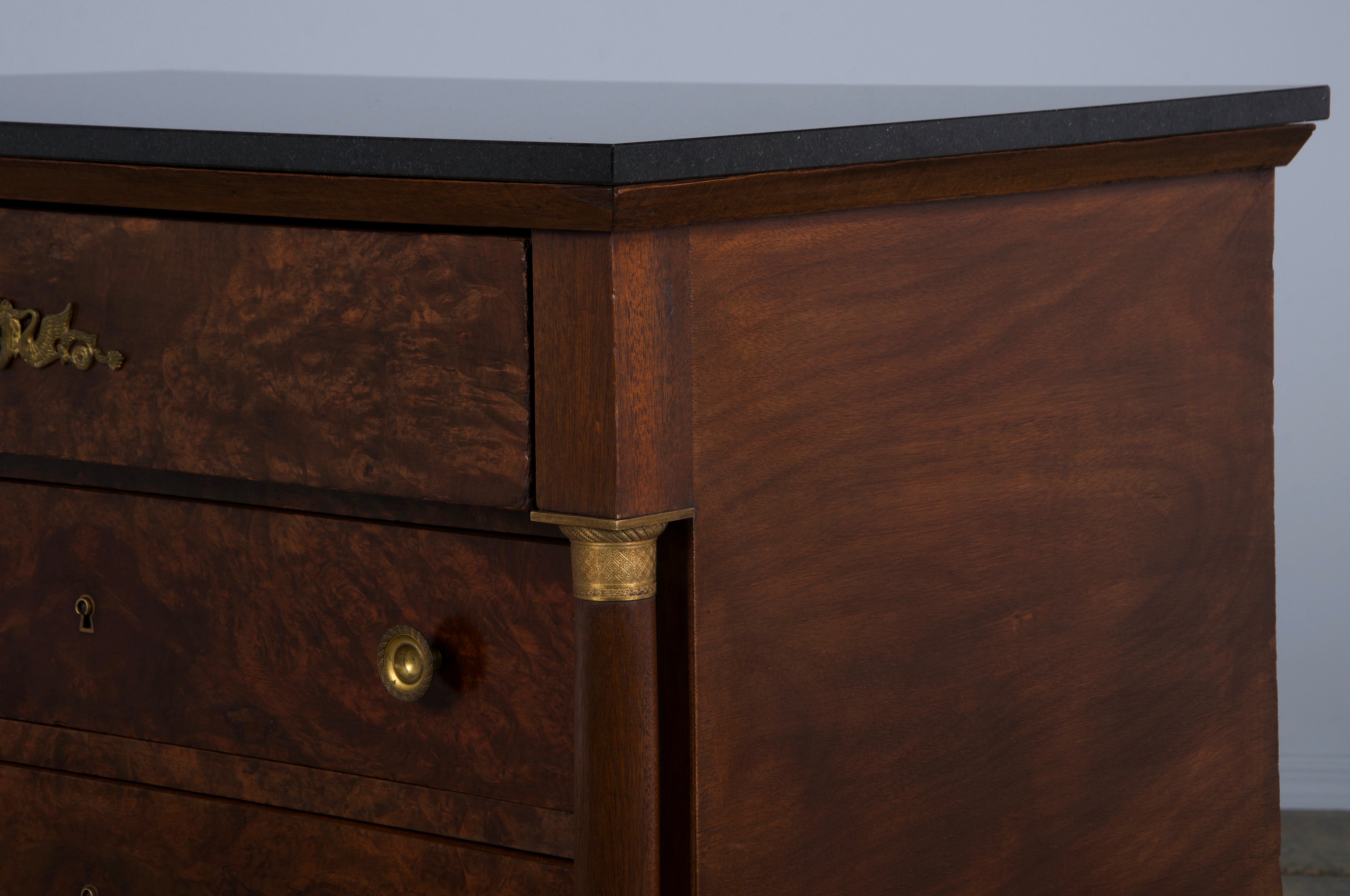 Antique French Empire Walnut Chest of Drawers W/ Black Marble Top