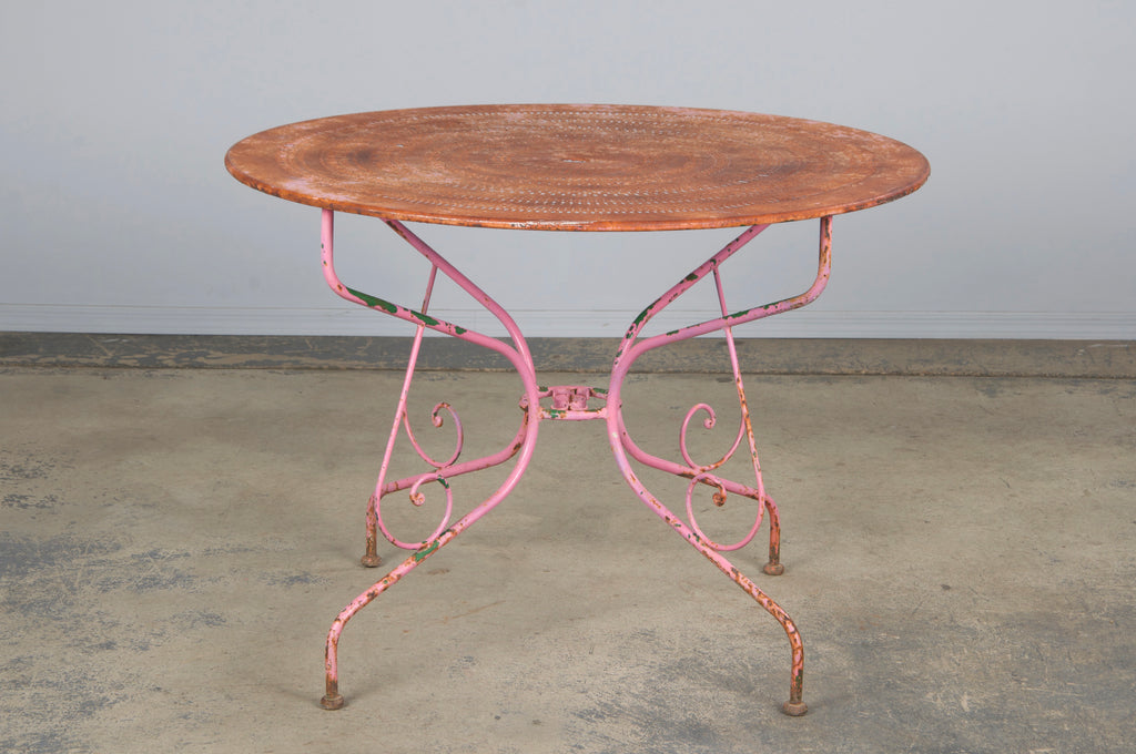 Antique French Art Nouveau Pink Wrought Iron Painted Garden Set