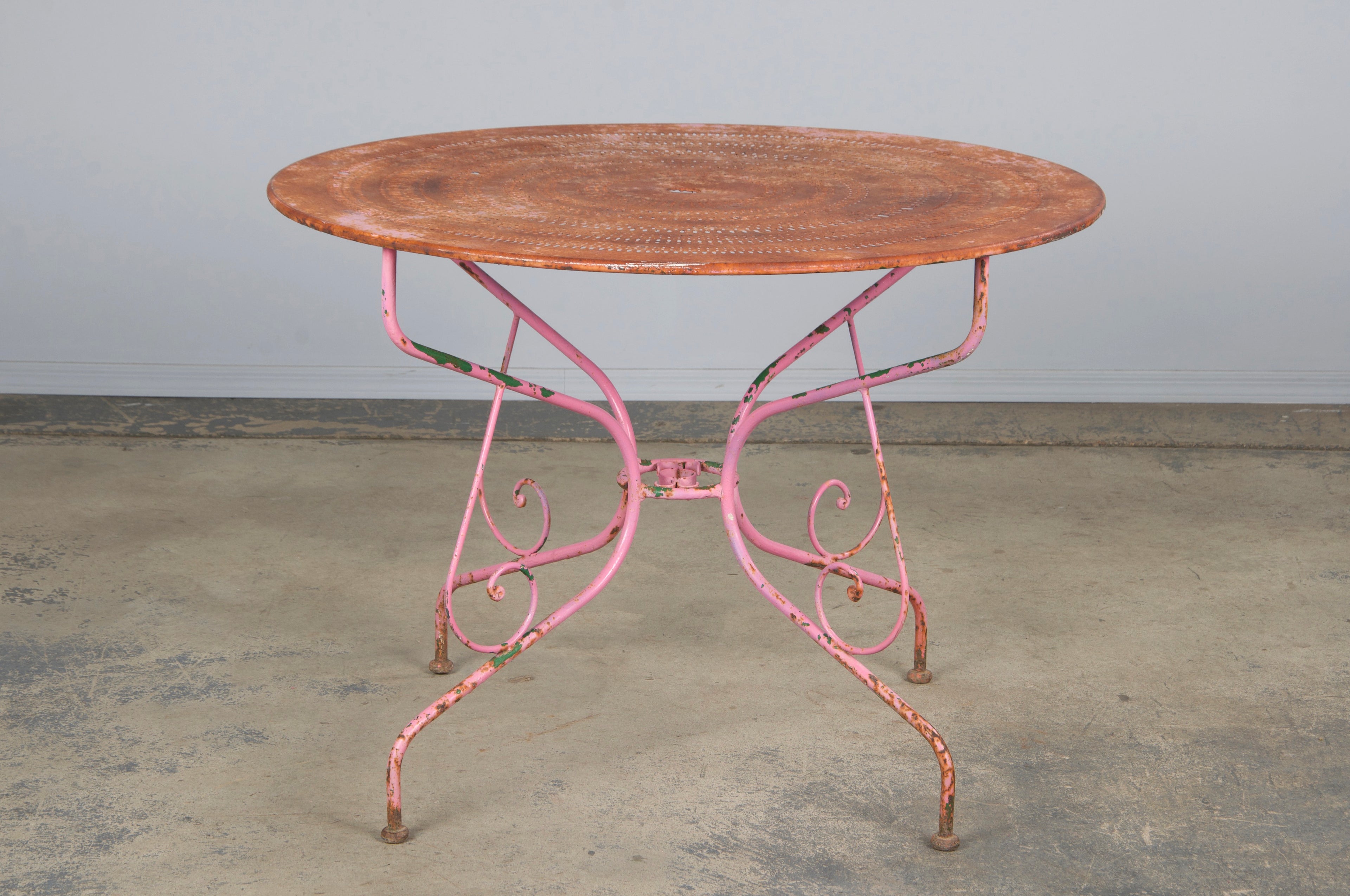 Antique French Art Nouveau Pink Wrought Iron Painted Garden Set