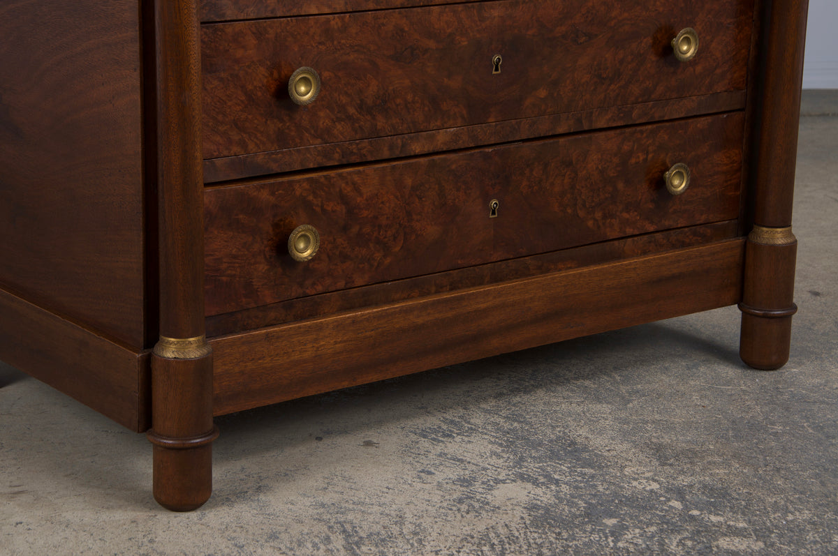 Antique French Empire Walnut Chest of Drawers W/ Black Marble Top