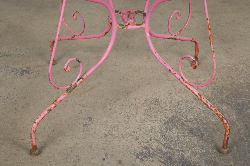 Antique French Art Nouveau Pink Wrought Iron Painted Garden Set