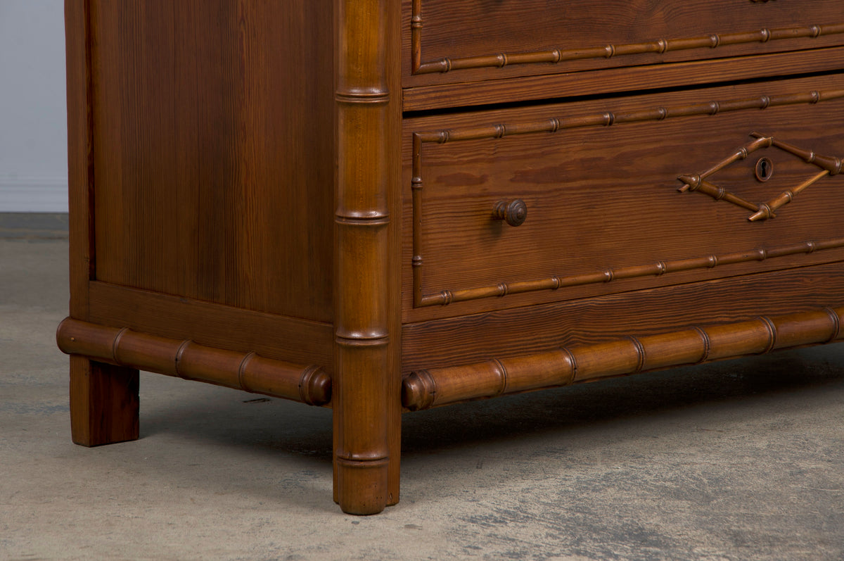 19th Century French Faux Bamboo Chest of Drawers W/ White Marble Top