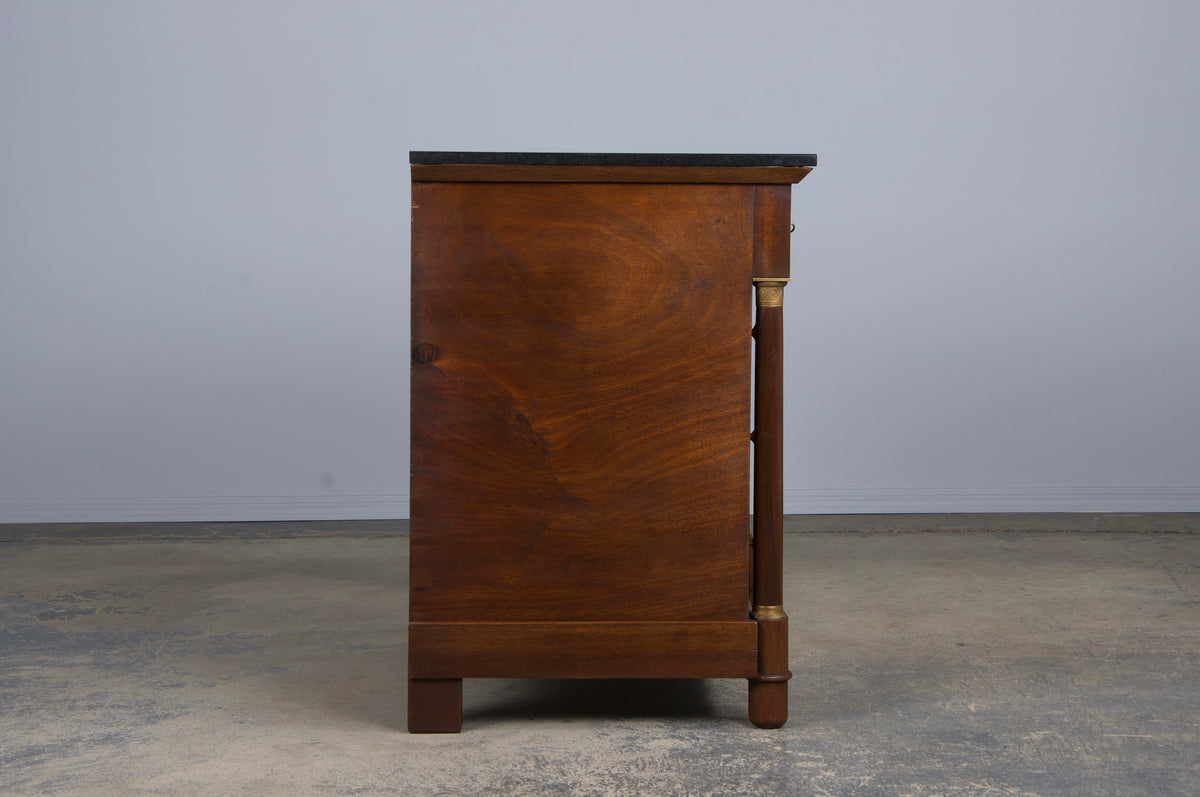 Antique French Empire Walnut Chest of Drawers W/ Black Marble Top