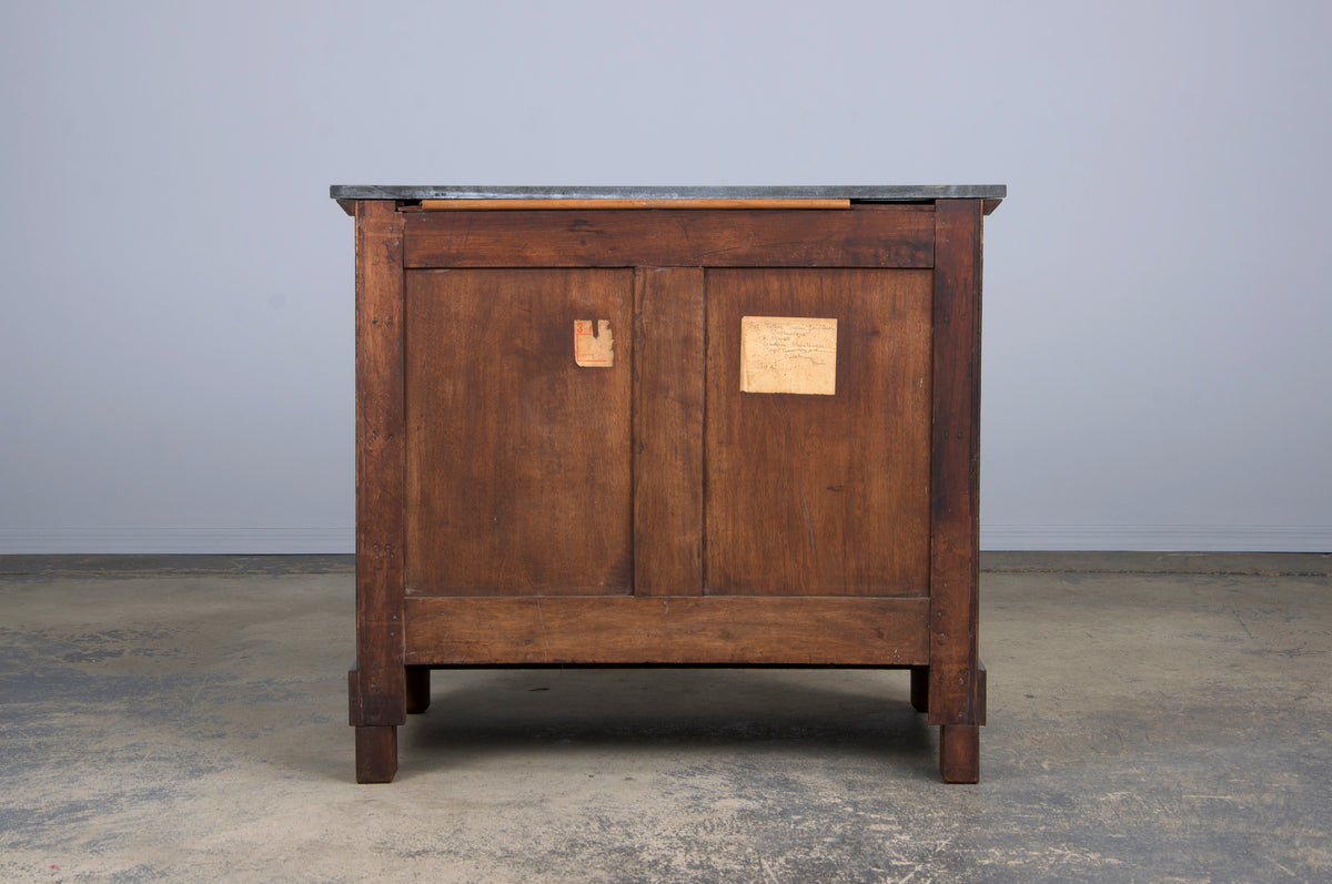 Antique French Empire Walnut Chest of Drawers W/ Black Marble Top