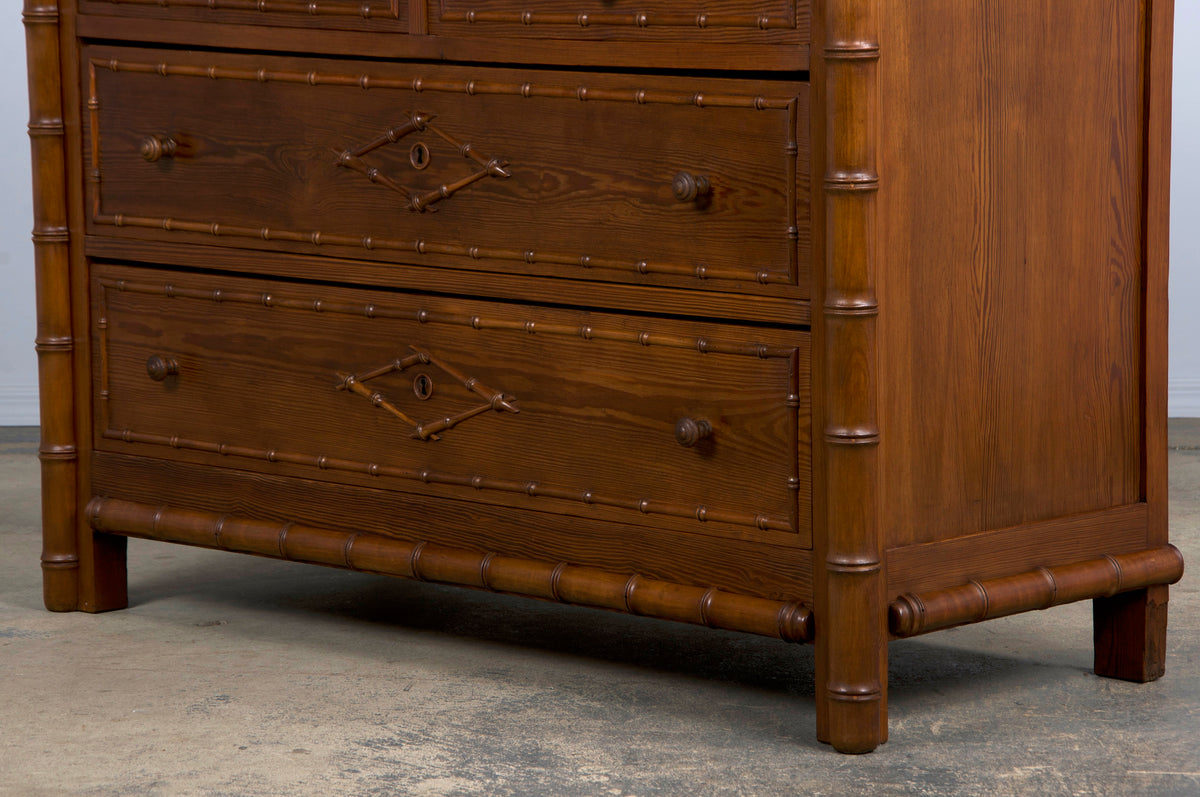 19th Century French Faux Bamboo Chest of Drawers W/ White Marble Top