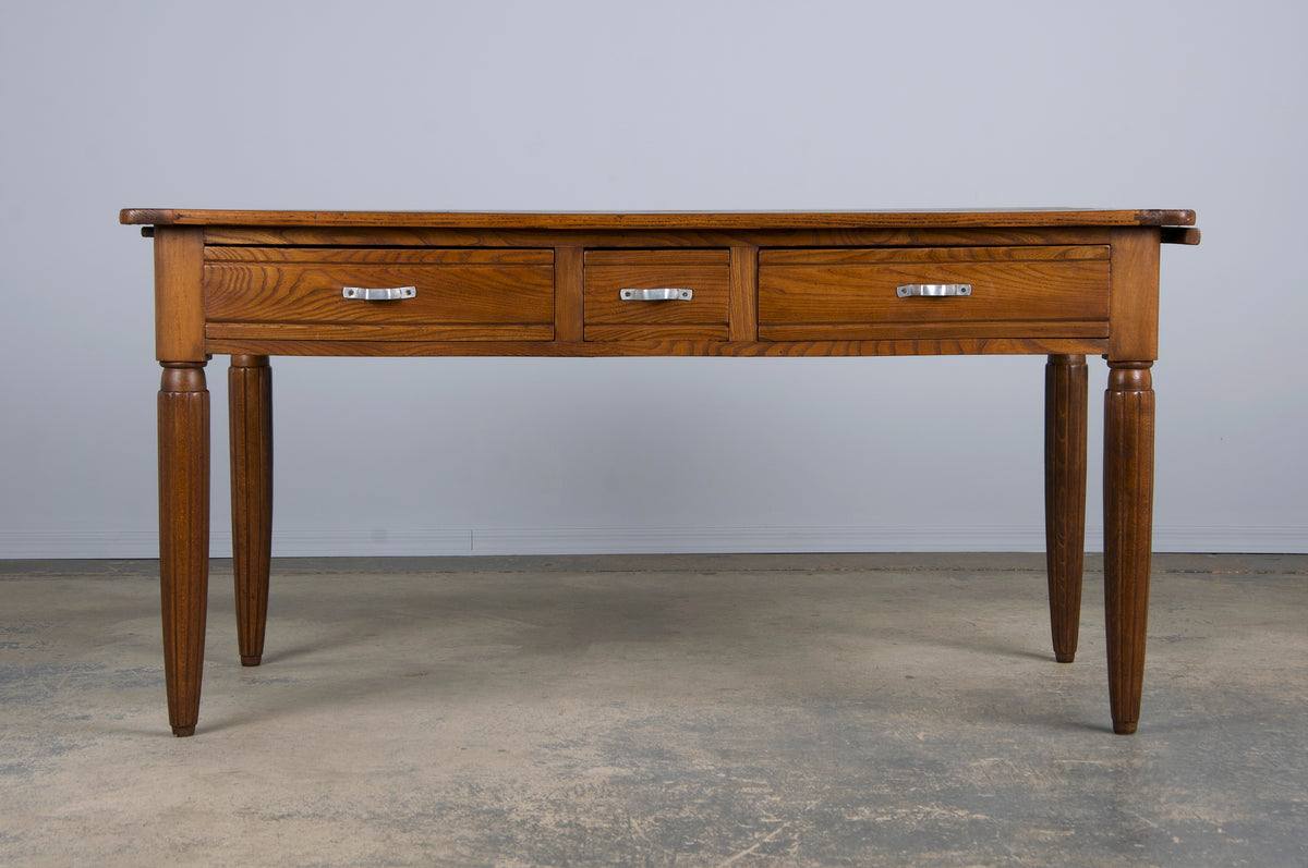 1930s French Art Deco Mixed Wood Farmhouse Table