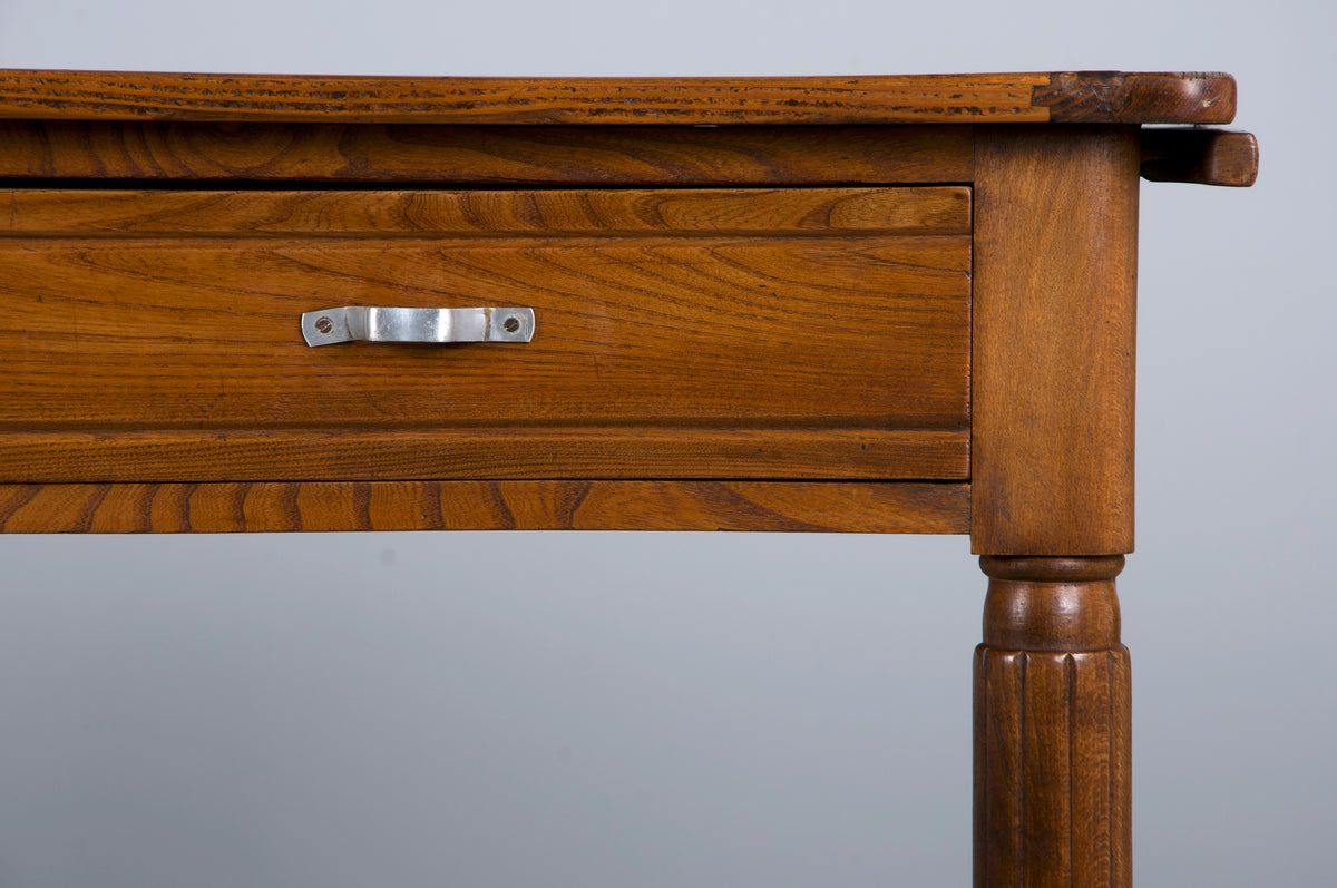 1930s French Art Deco Mixed Wood Farmhouse Table