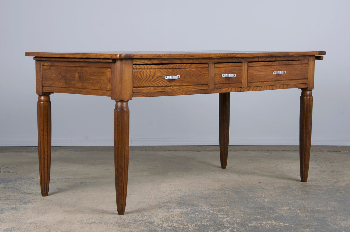 1930s French Art Deco Mixed Wood Farmhouse Table