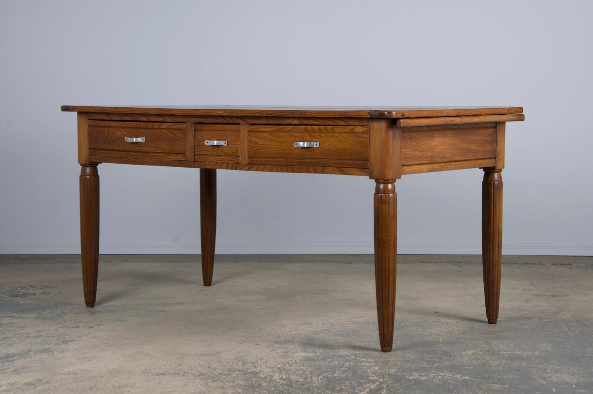 1930s French Art Deco Mixed Wood Farmhouse Table