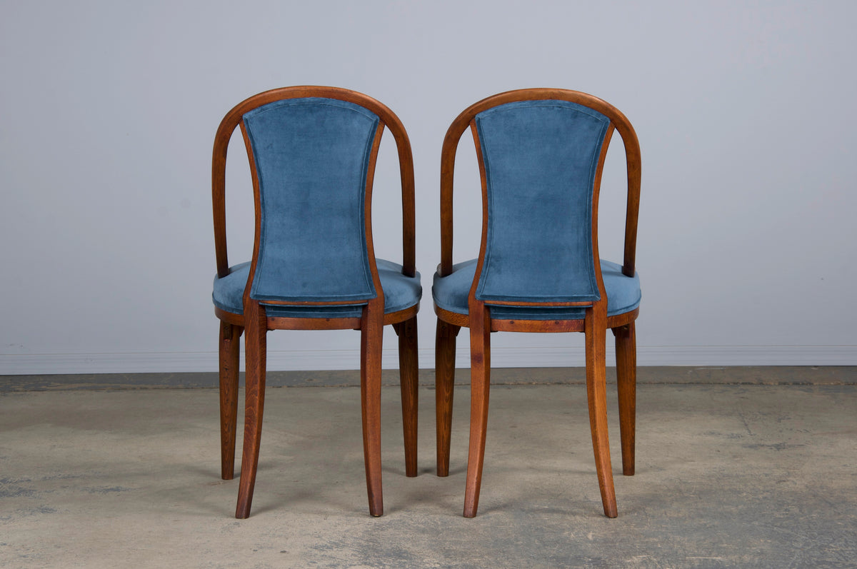 1920s Bentwood Gondola Dining Chairs W/ Blue Velvet by Thonet - Set of 6- Labeled