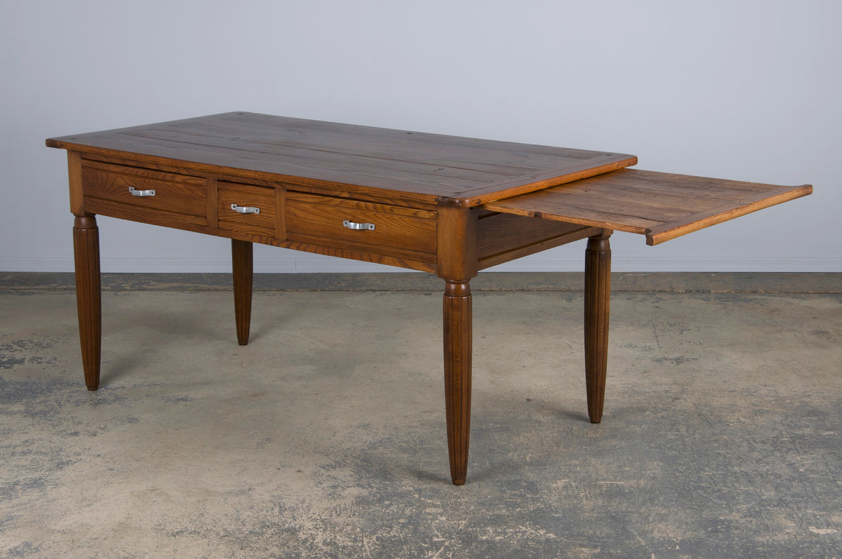 1930s French Art Deco Mixed Wood Farmhouse Table