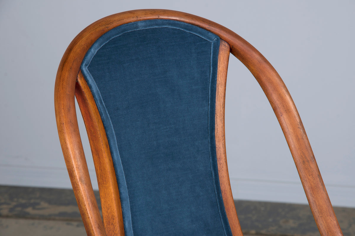 1920s Bentwood Gondola Dining Chairs W/ Blue Velvet by Thonet - Set of 6- Labeled