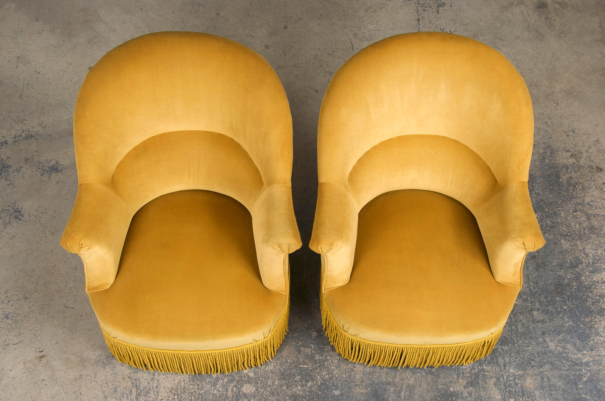 19th Century French Napoleon III Style Armchairs W/ Golden Yellow Velvet - A Pair