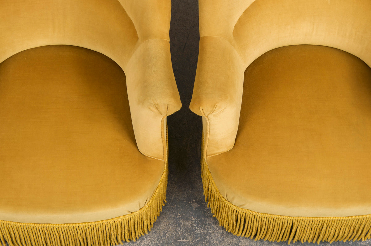 19th Century French Napoleon III Style Armchairs W/ Golden Yellow Velvet - A Pair