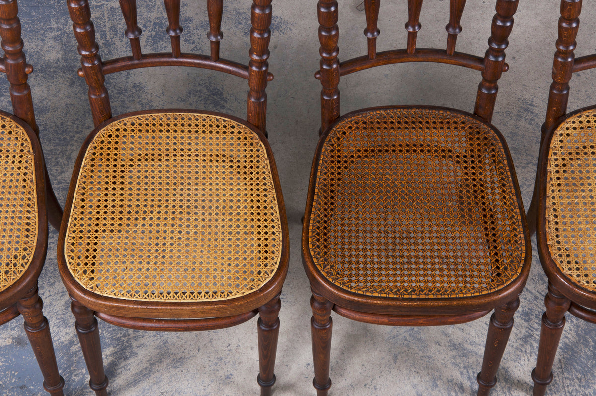 Vintage Country French Provincial Farmhouse Ladder Back Maple Rush Dining Chairs