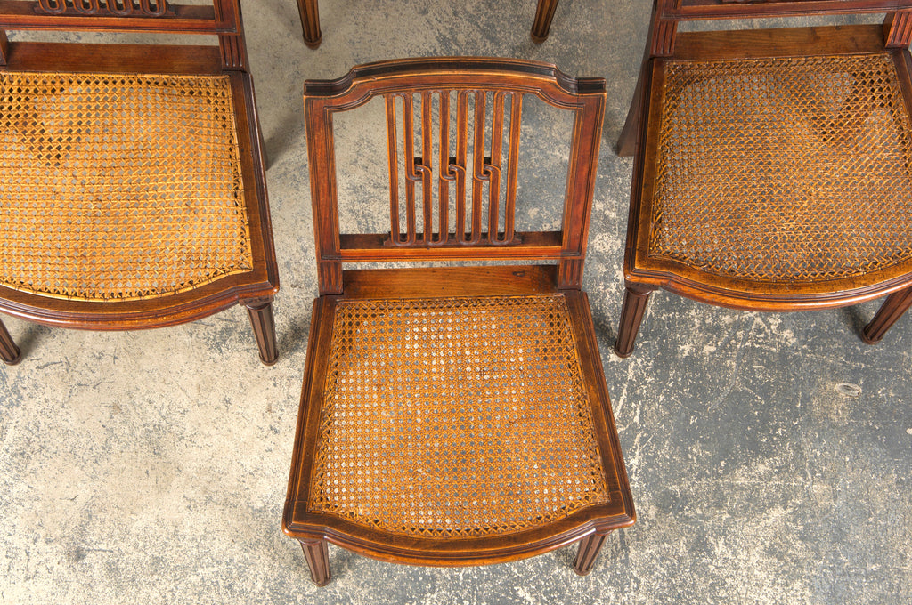 Antique French Louis XVI Style Maple Dining Chairs W/ Cane Seats - Set of 6