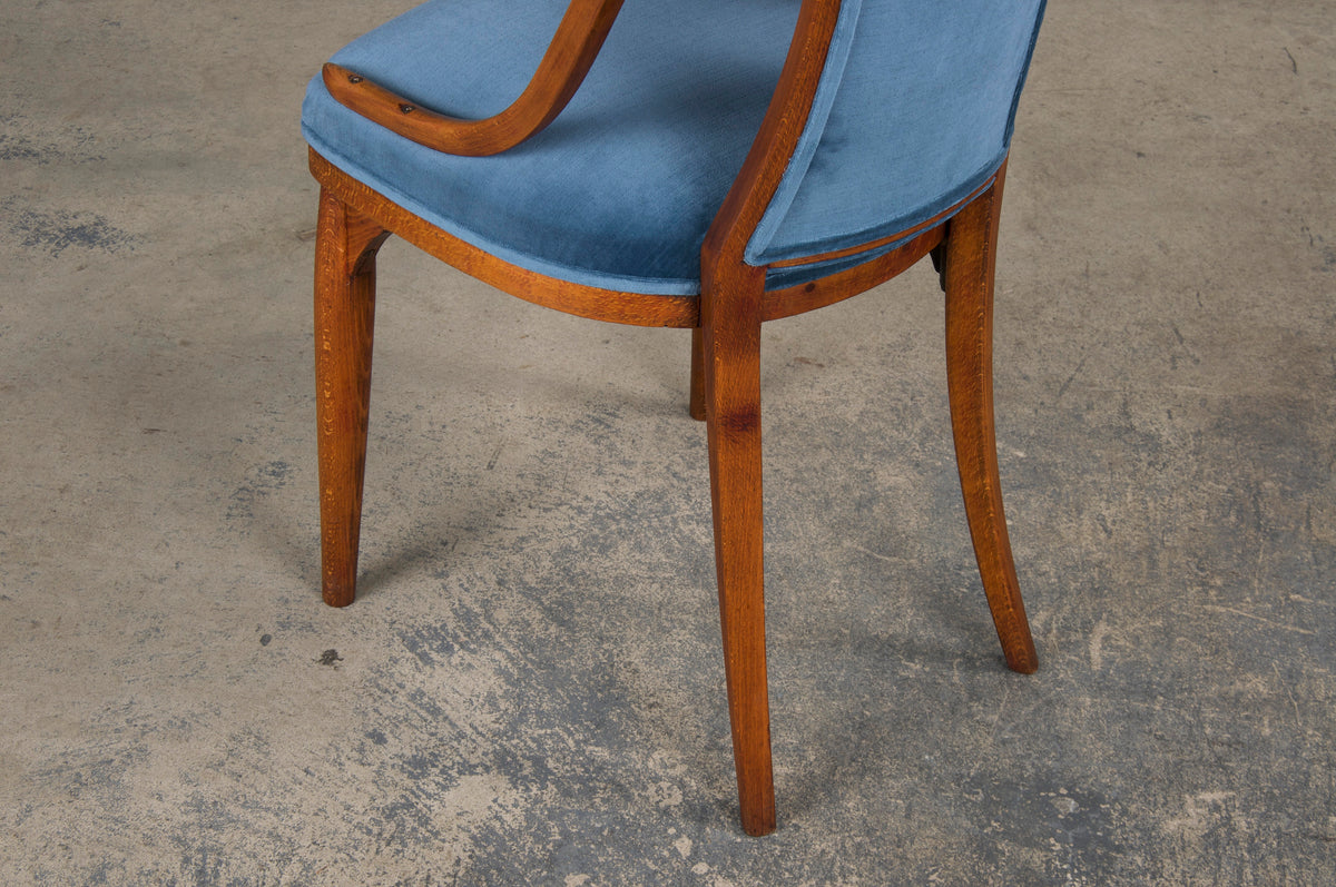 1920s Bentwood Gondola Dining Chairs W/ Blue Velvet by Thonet - Set of 6- Labeled