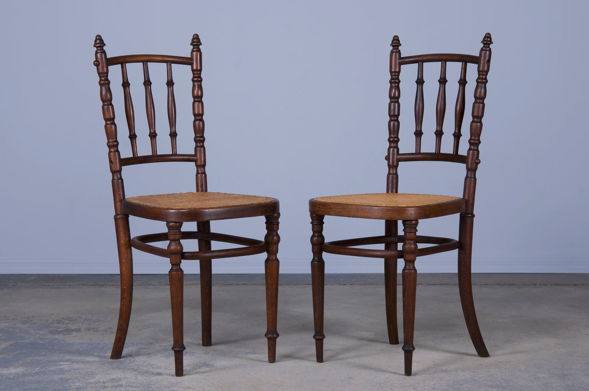 Antique French Louis XIII Style Oak Dining Chairs W/ Beige Velvet - Set of 8