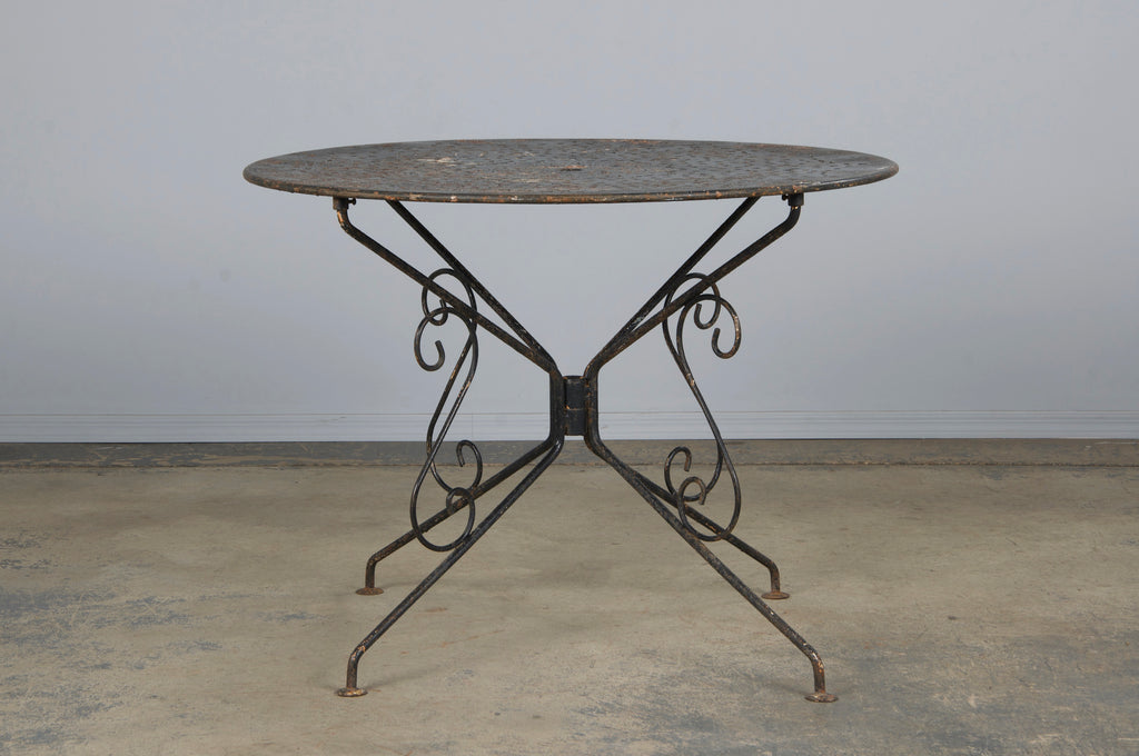 Antique French Art Nouveau Black Wrought Iron Painted Garden Set