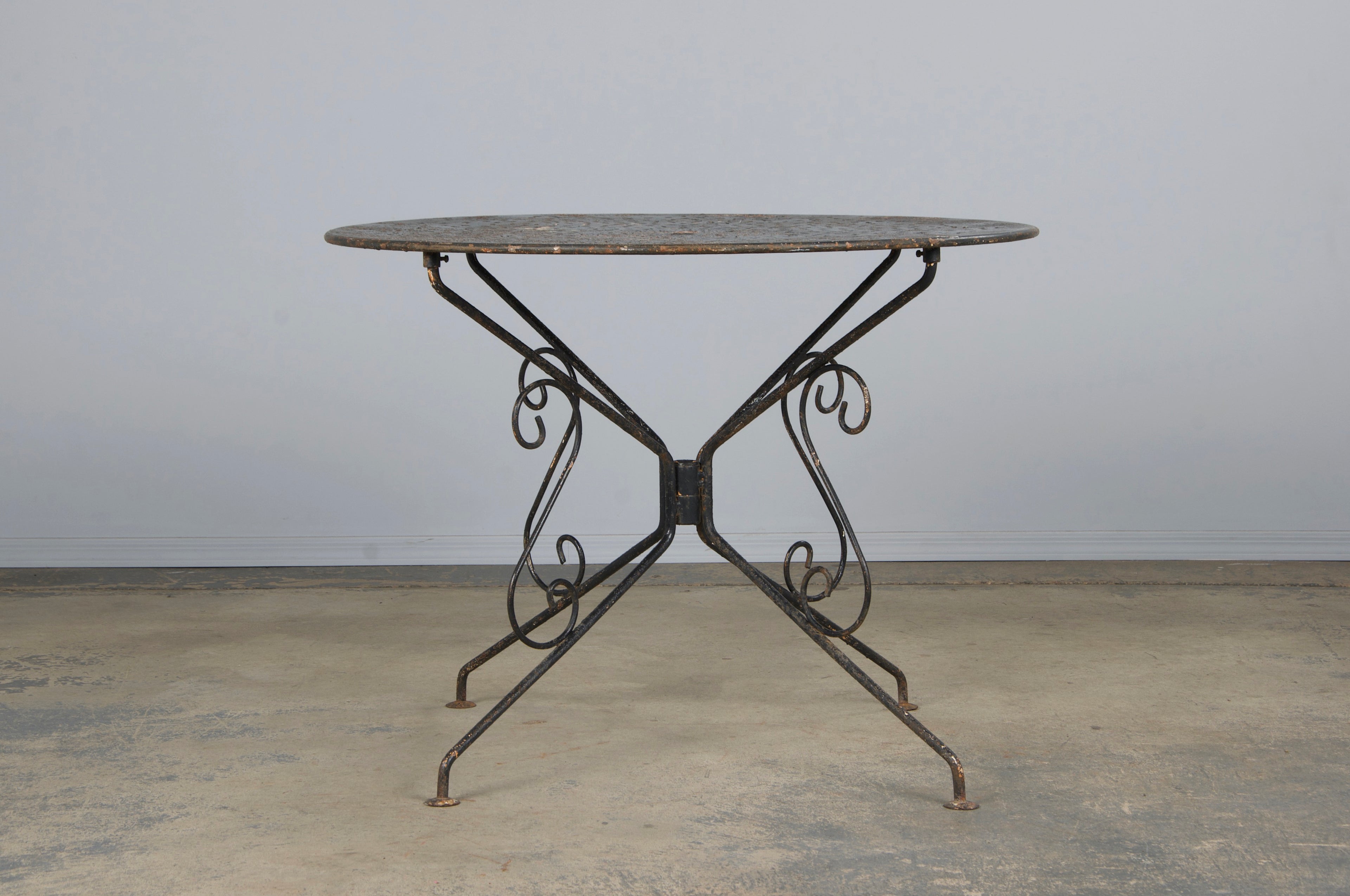 Antique French Art Nouveau Black Wrought Iron Painted Garden Set