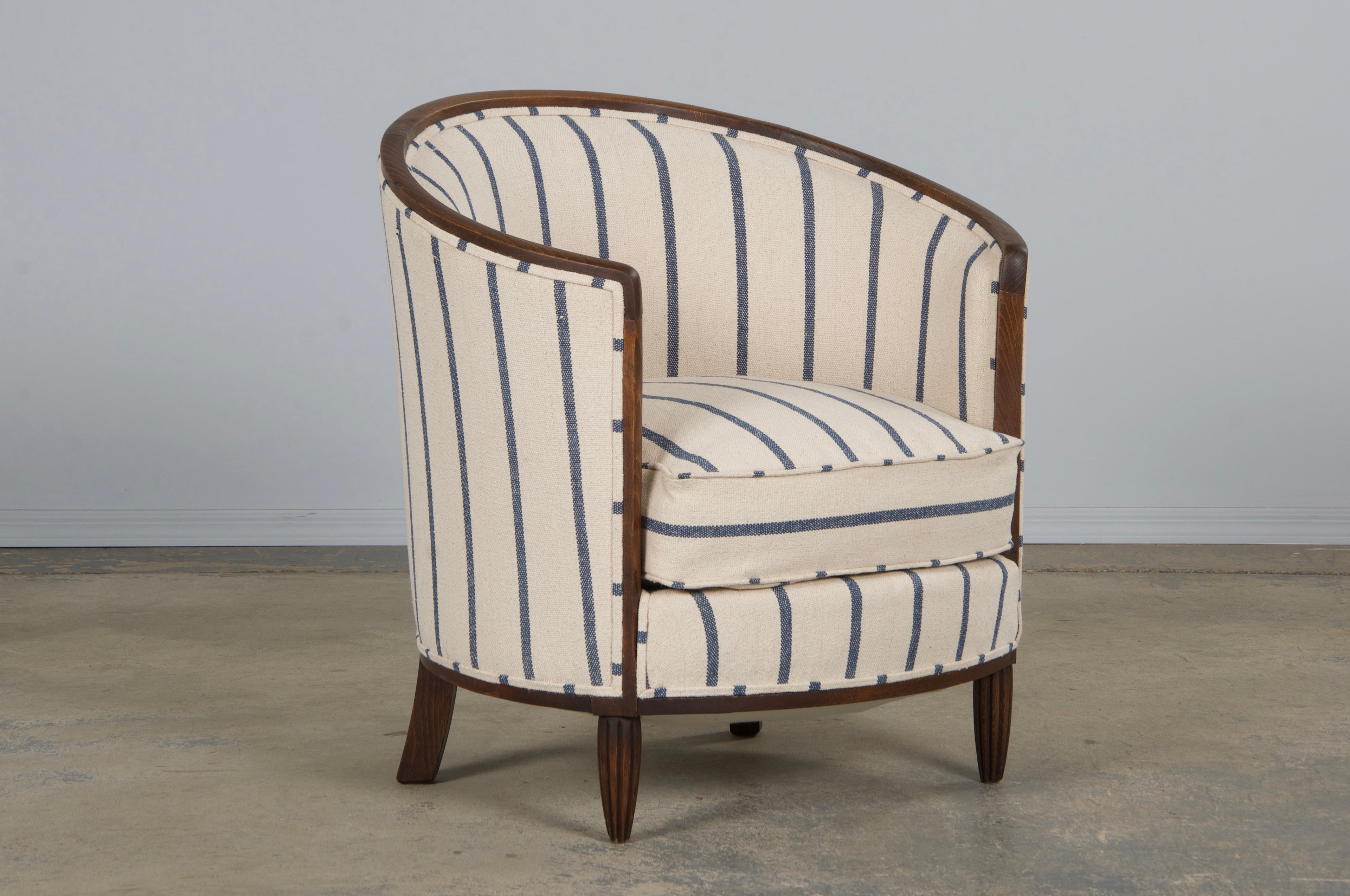 1930s French Art Deco Maple Tub Chairs in Striped Fabric - A Pair
