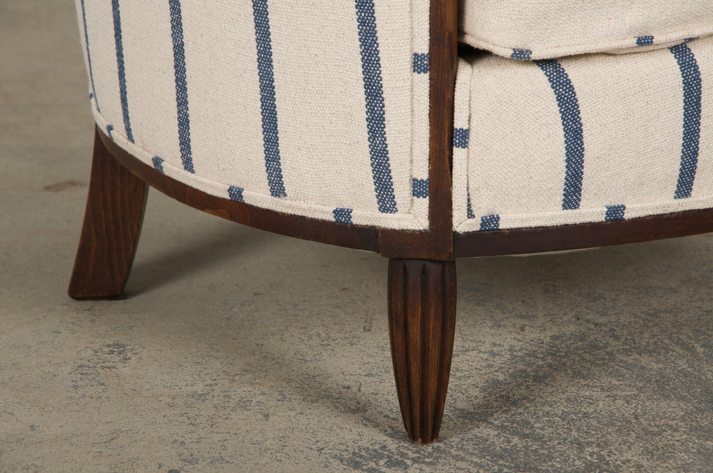1930s French Art Deco Maple Tub Chairs in Striped Fabric - A Pair