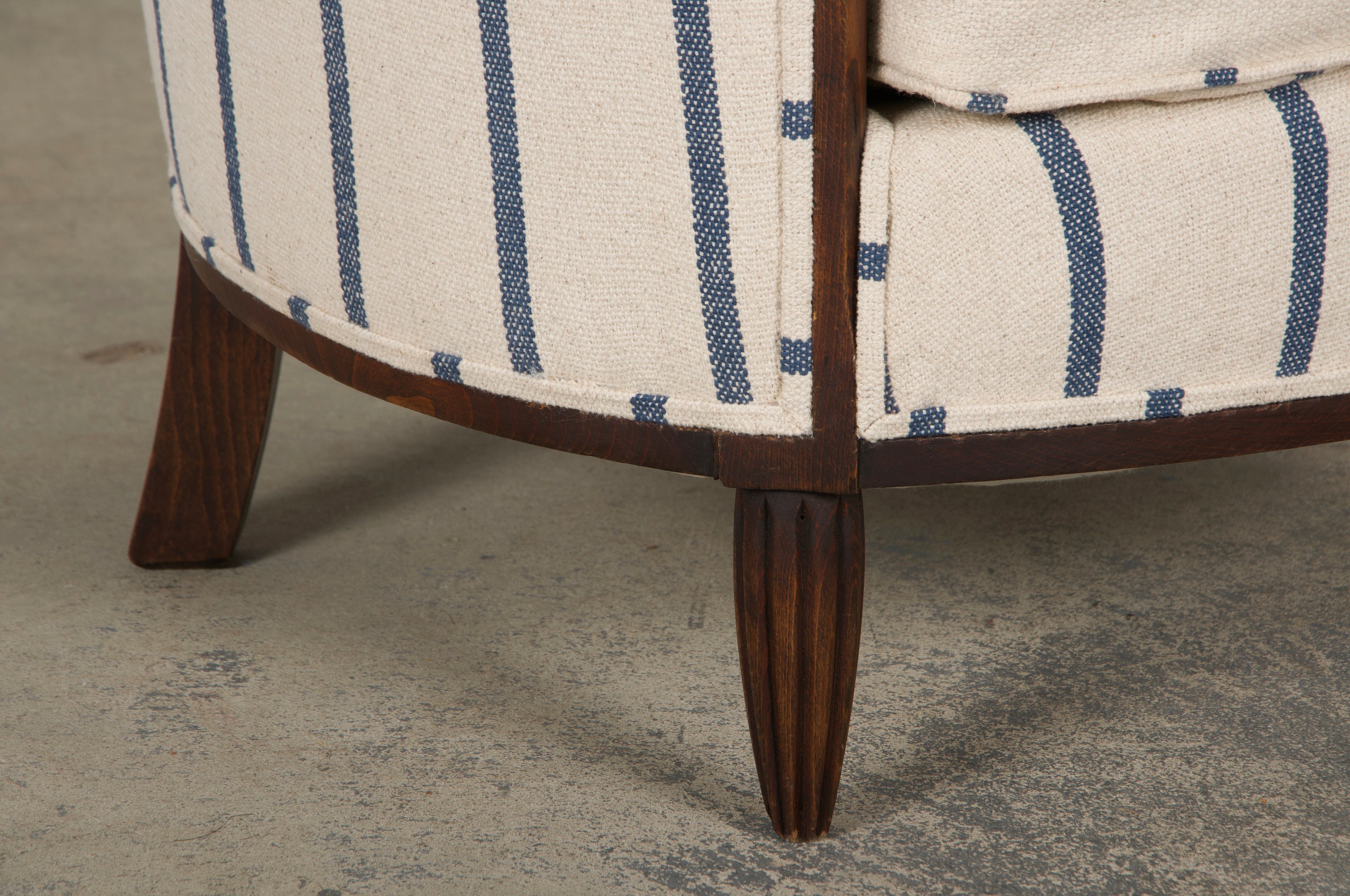1930s French Art Deco Maple Tub Chairs in Striped Fabric - A Pair