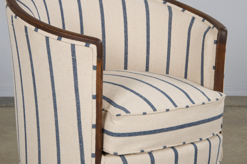 1930s French Art Deco Maple Tub Chairs in Striped Fabric - A Pair