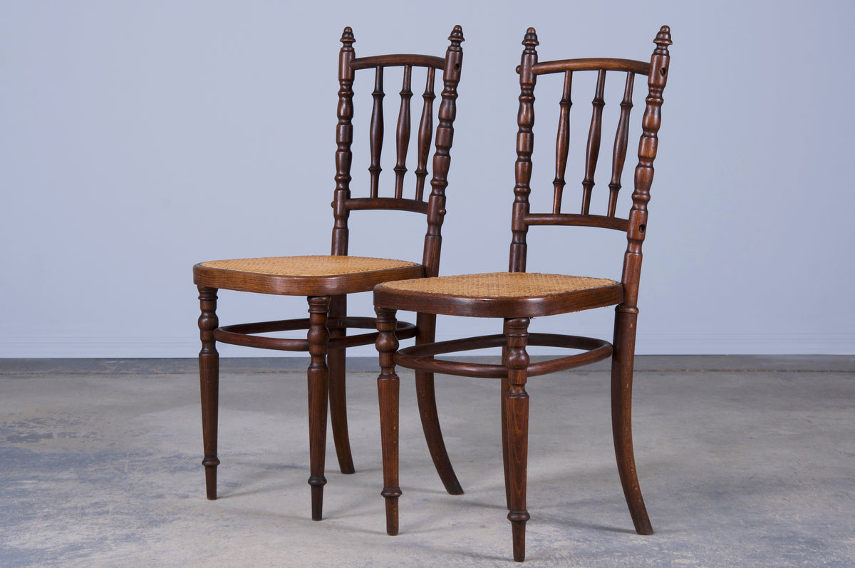 1930s French Bistro Bentwood Dining Chairs W/ Cane Seats by Fischel - Set of 6