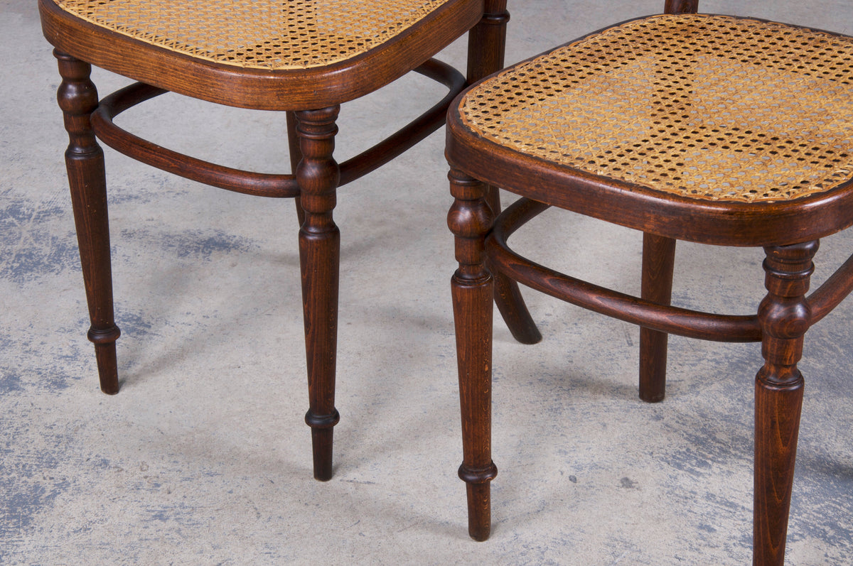 1930s French Bistro Bentwood Dining Chairs W/ Cane Seats by Fischel - Set of 6