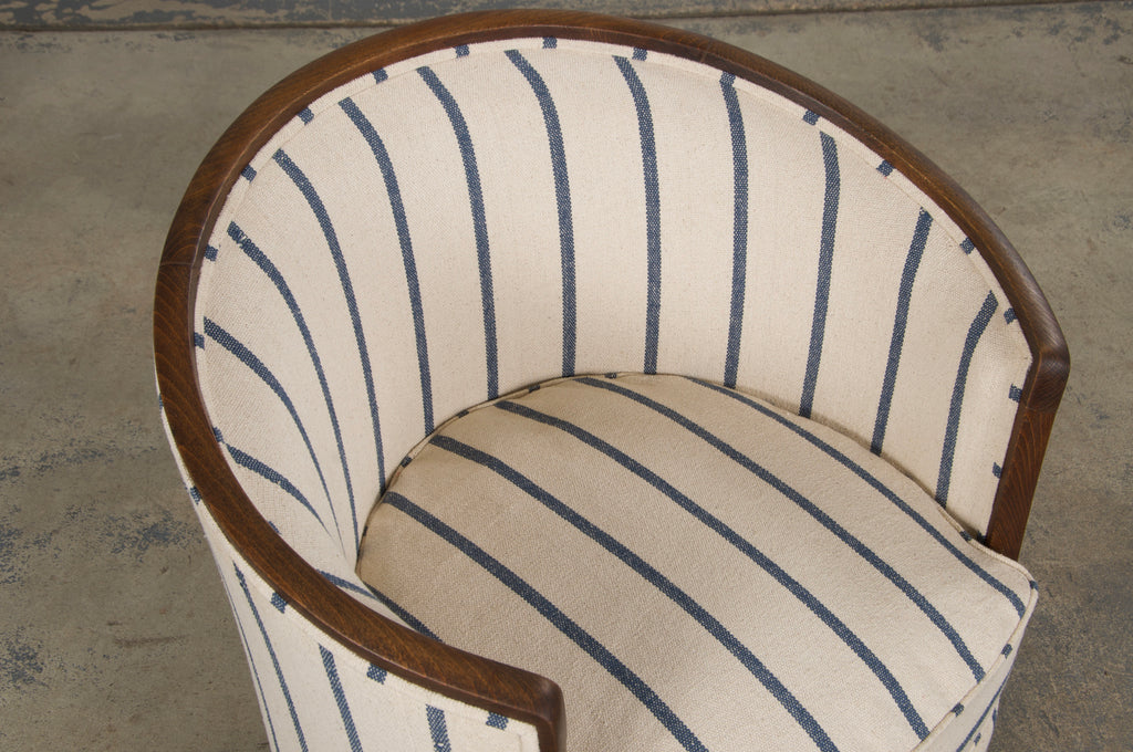 1930s French Art Deco Maple Tub Chairs in Striped Fabric - A Pair