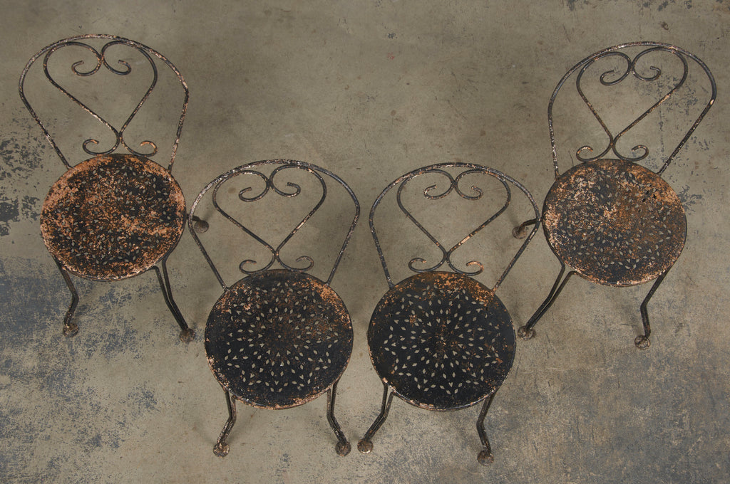Antique French Art Nouveau Black Wrought Iron Painted Garden Set