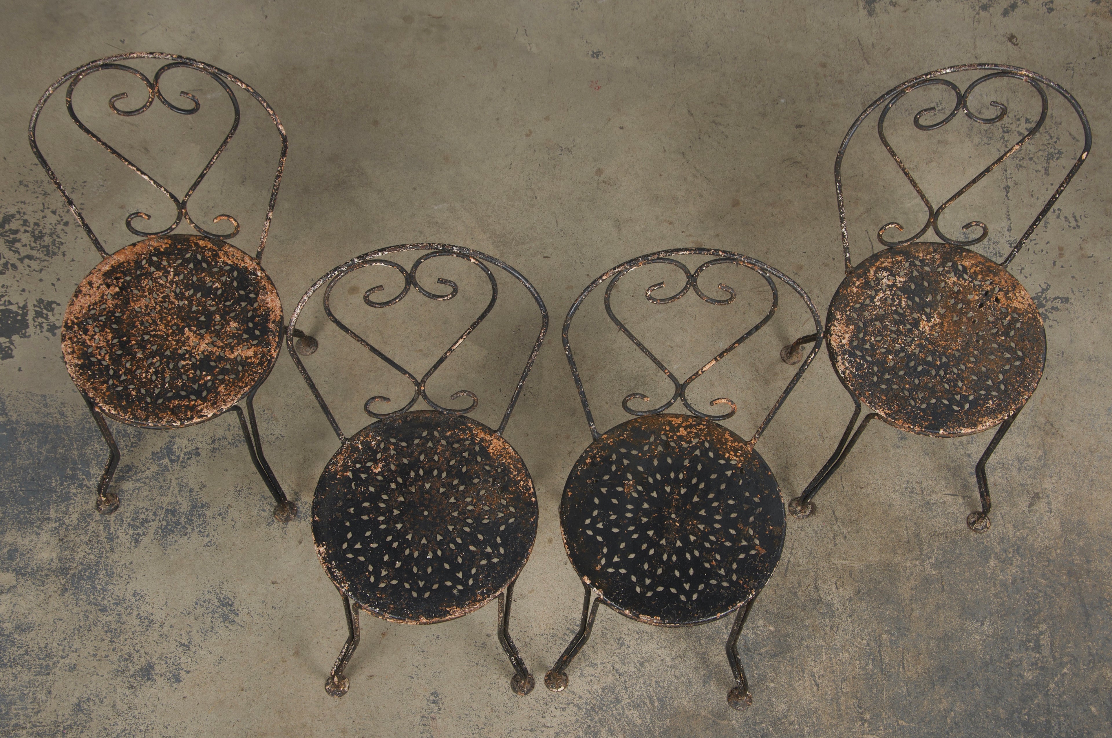 Antique French Art Nouveau Black Wrought Iron Painted Garden Set