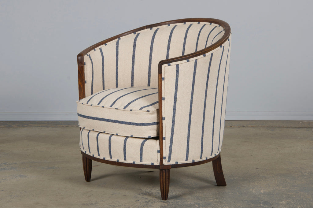 1930s French Art Deco Maple Tub Chairs in Striped Fabric - A Pair