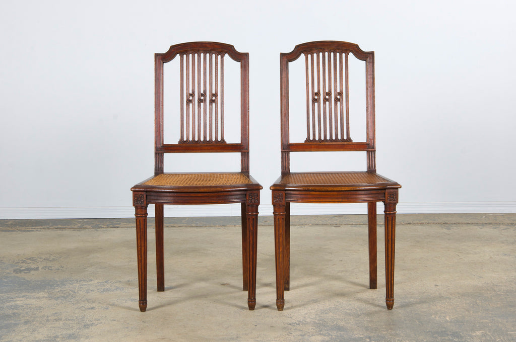 Antique French Louis XVI Style Maple Dining Chairs W/ Cane Seats - Set of 6