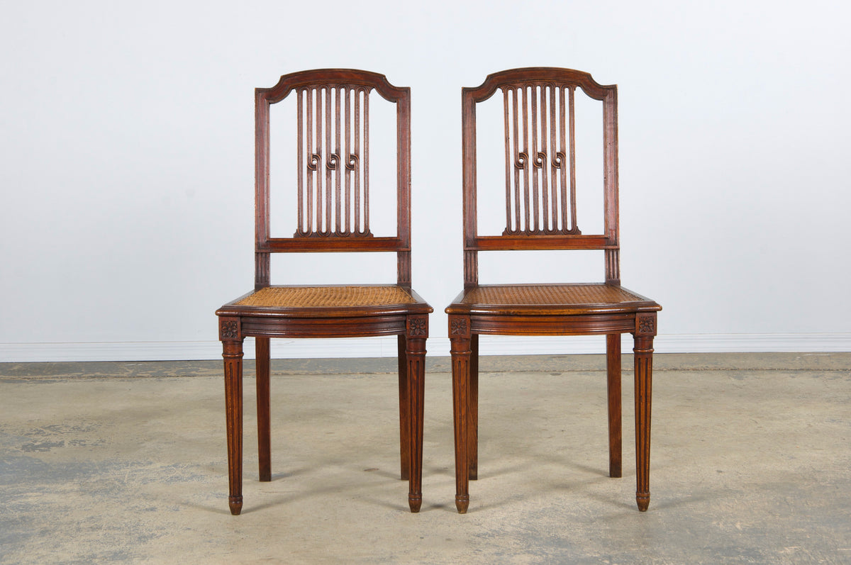 Antique French Louis XVI Style Maple Dining Chairs W/ Cane Seats - Set of 6