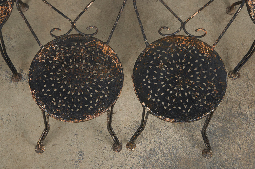 Antique French Art Nouveau Black Wrought Iron Painted Garden Set