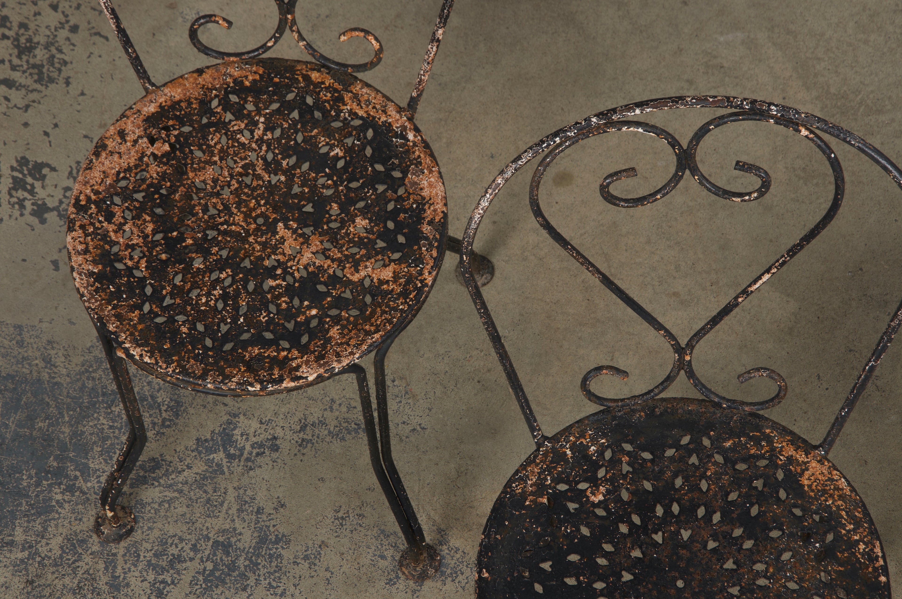 Antique French Art Nouveau Black Wrought Iron Painted Garden Set